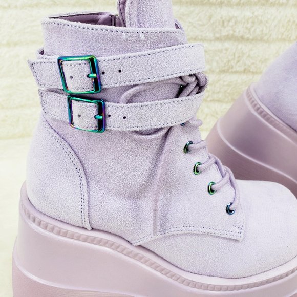 Lilac F Suede Platform Wedge Ankle Boots Shaker Vibe Stomper - Picture 10 of 10